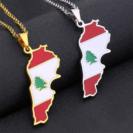 Lebanon Map With Flag Necklace